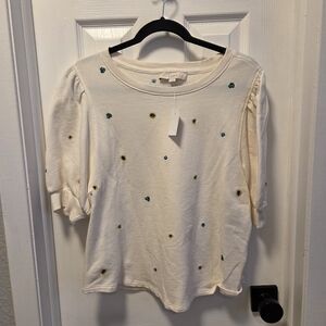 LOFT Cream Embroidered Women's Top
